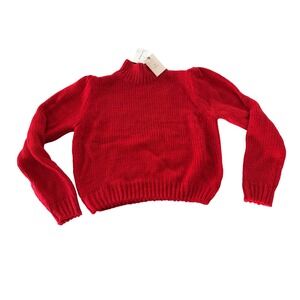 Brixton Womens Red Chunky Knit Mock Neck Puff‎ Sleeve Sweater Small NWT